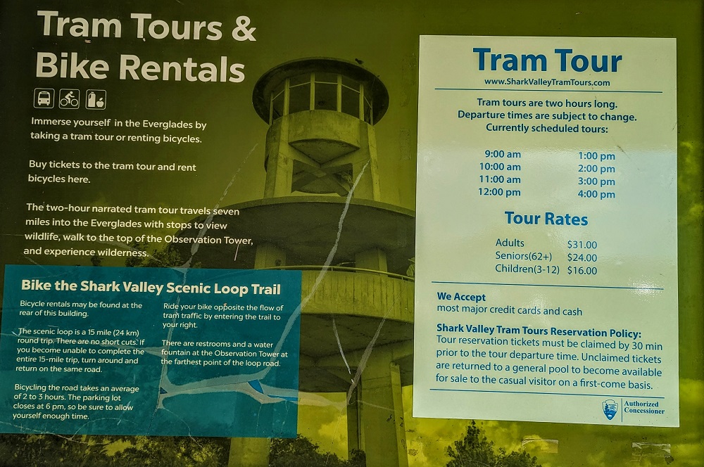 Everglades National Park - Shark Valley tram tour pricing & times