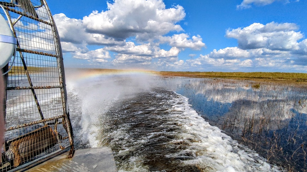 Rainbow spray from the airboat