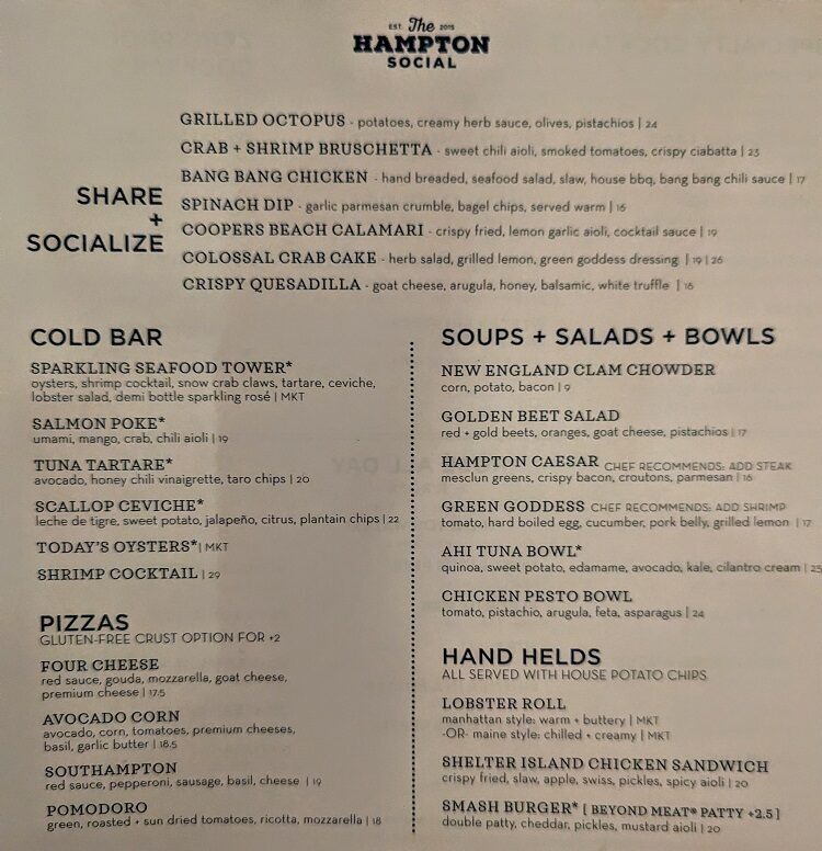 The Hampton Social Orlando food menu 1