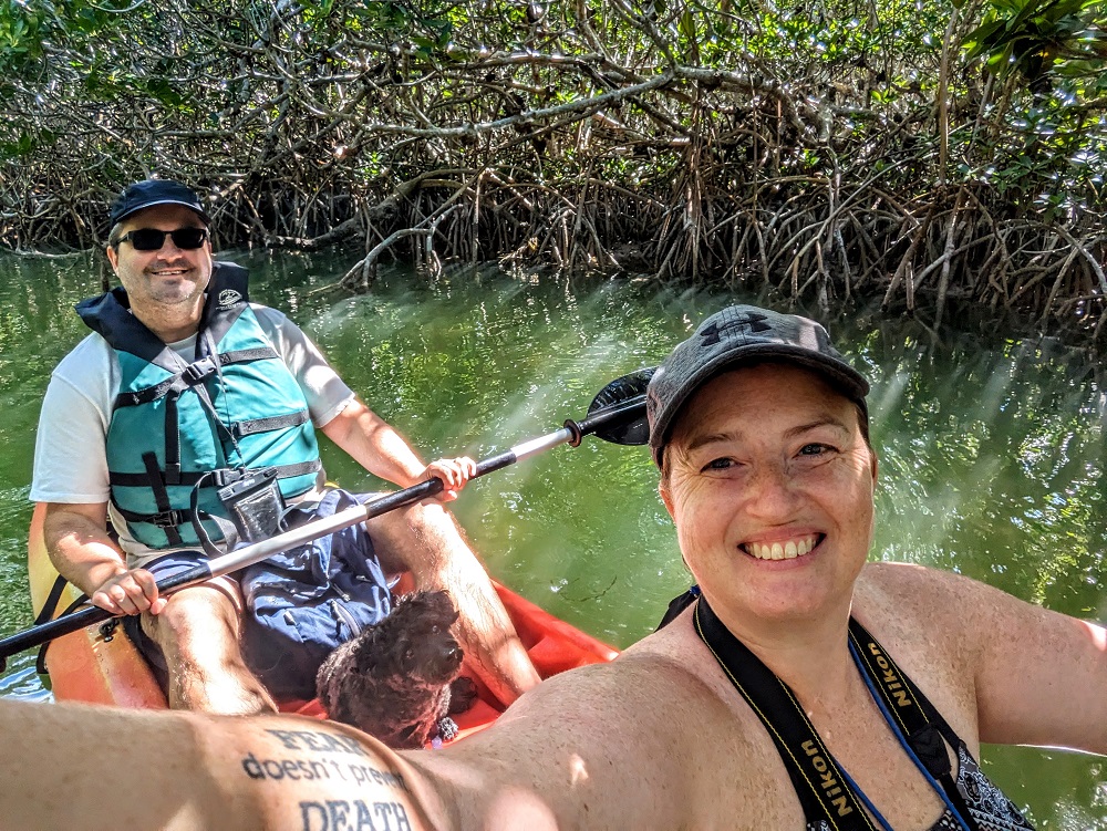The two (and a half) of us kayaking
