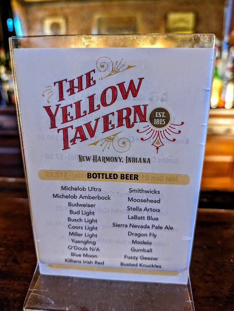 New Harmony, IN - The Yellow Tavern beer menu