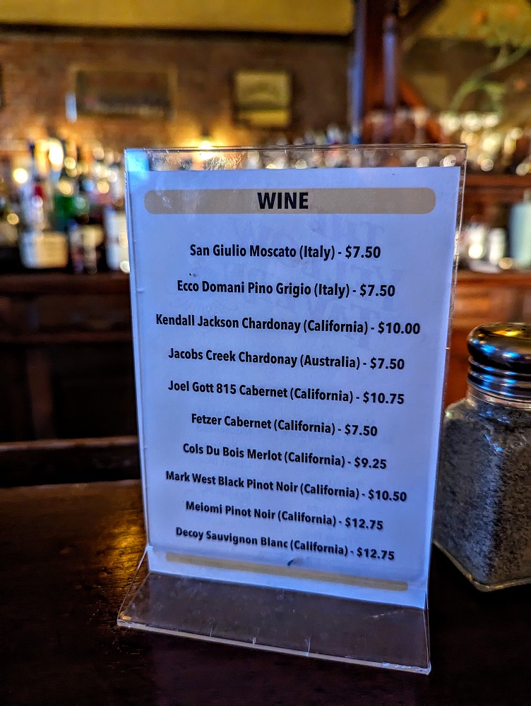 New Harmony, IN - The Yellow Tavern wine menu