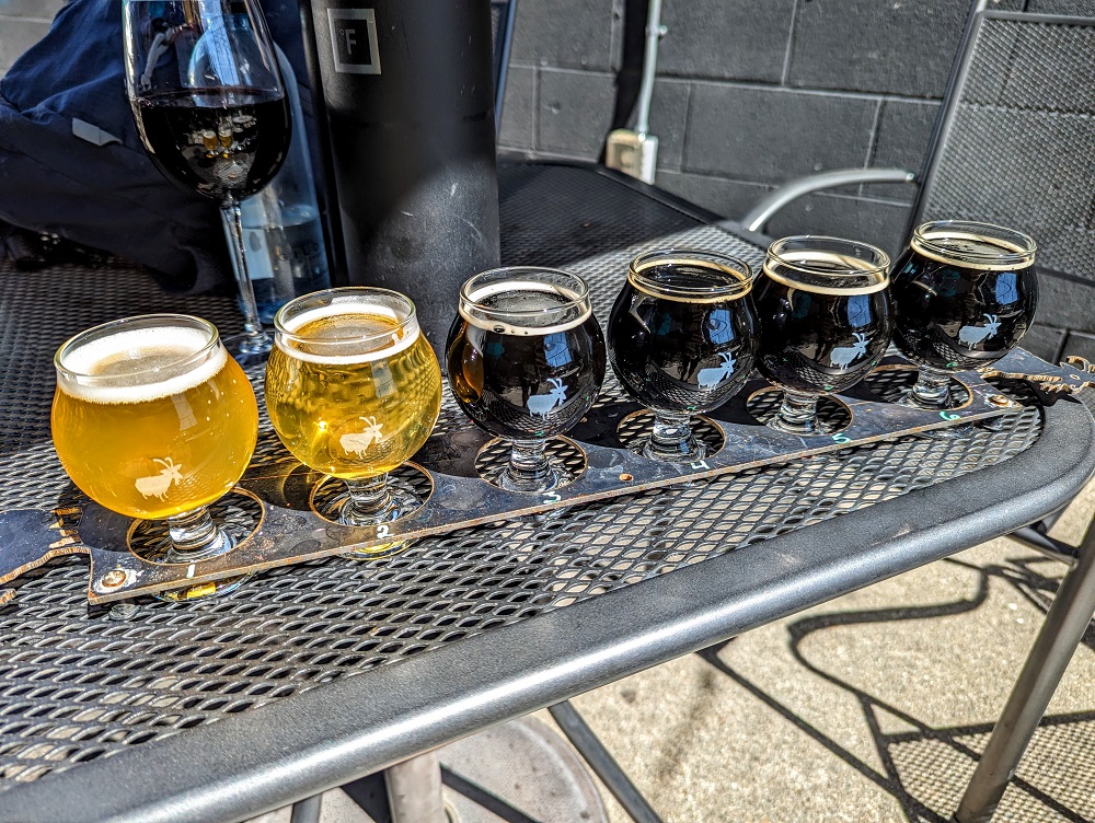 Beer flight at Iron Goat Brewing in Spokane, WA