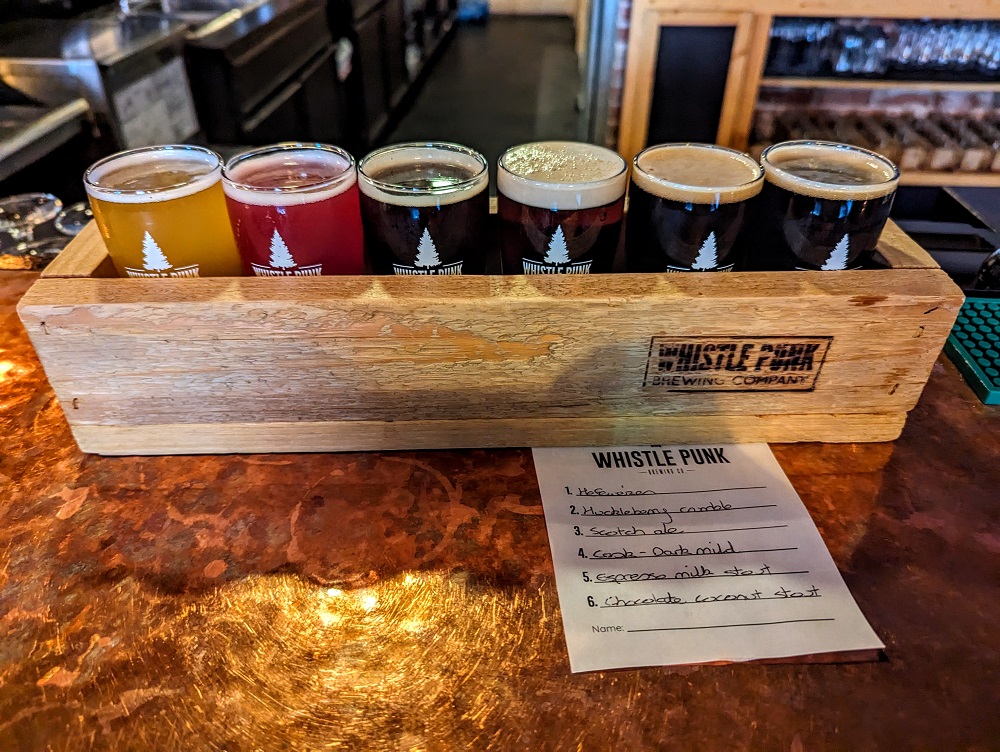 Beer flight at Whistle Punk Brewing in Spokane, WA