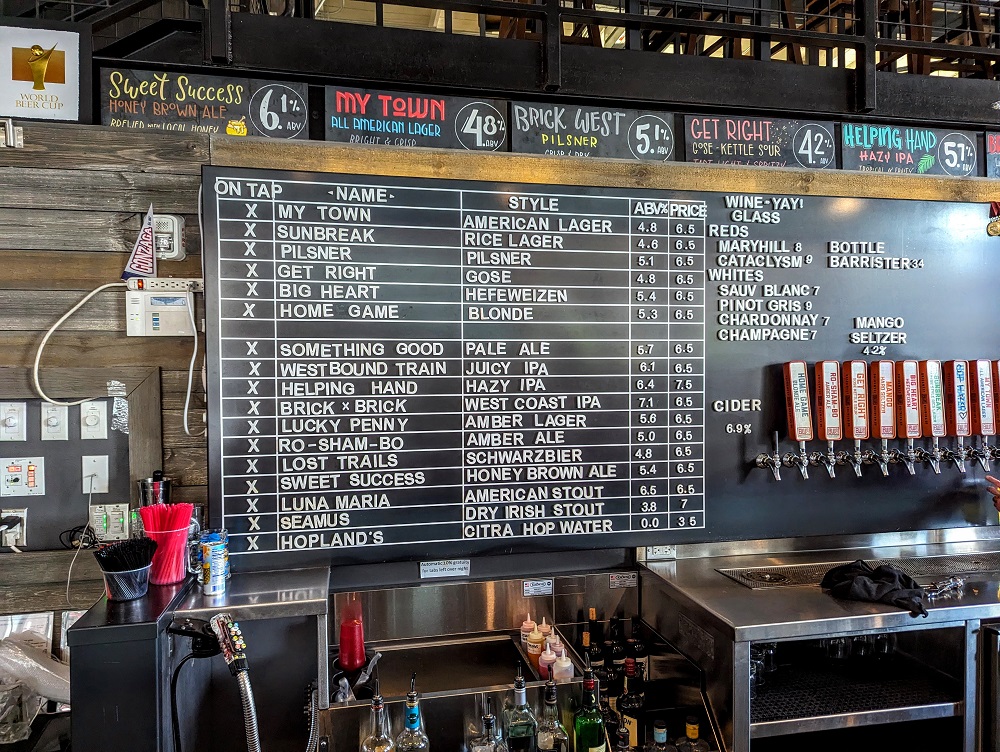 Brick West Brewing beer menu in Spokane, WA