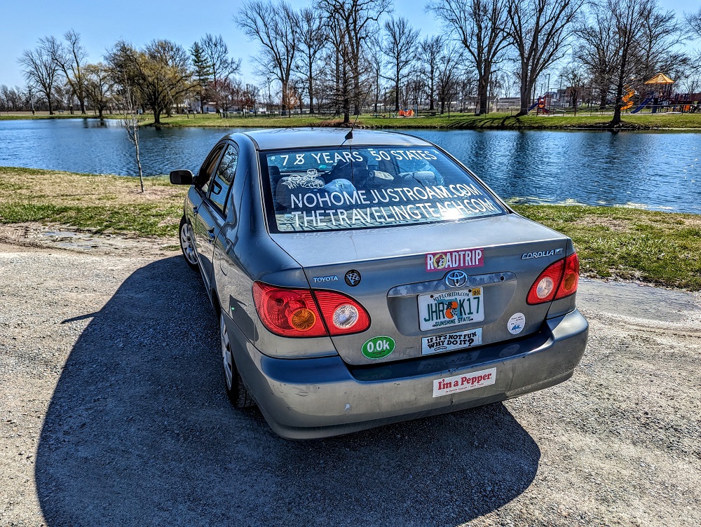 Our road trip machine with its new stickers car