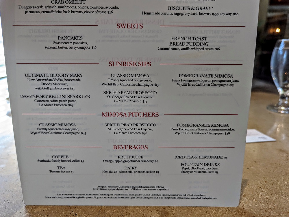 The Historic Davenport in Spokane, WA - Palm Court Grill breakfast menu 2