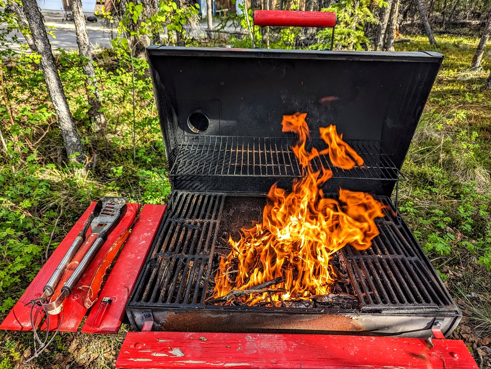 Alaskan Stoves Campground in Tok, AK - Firing up the grill