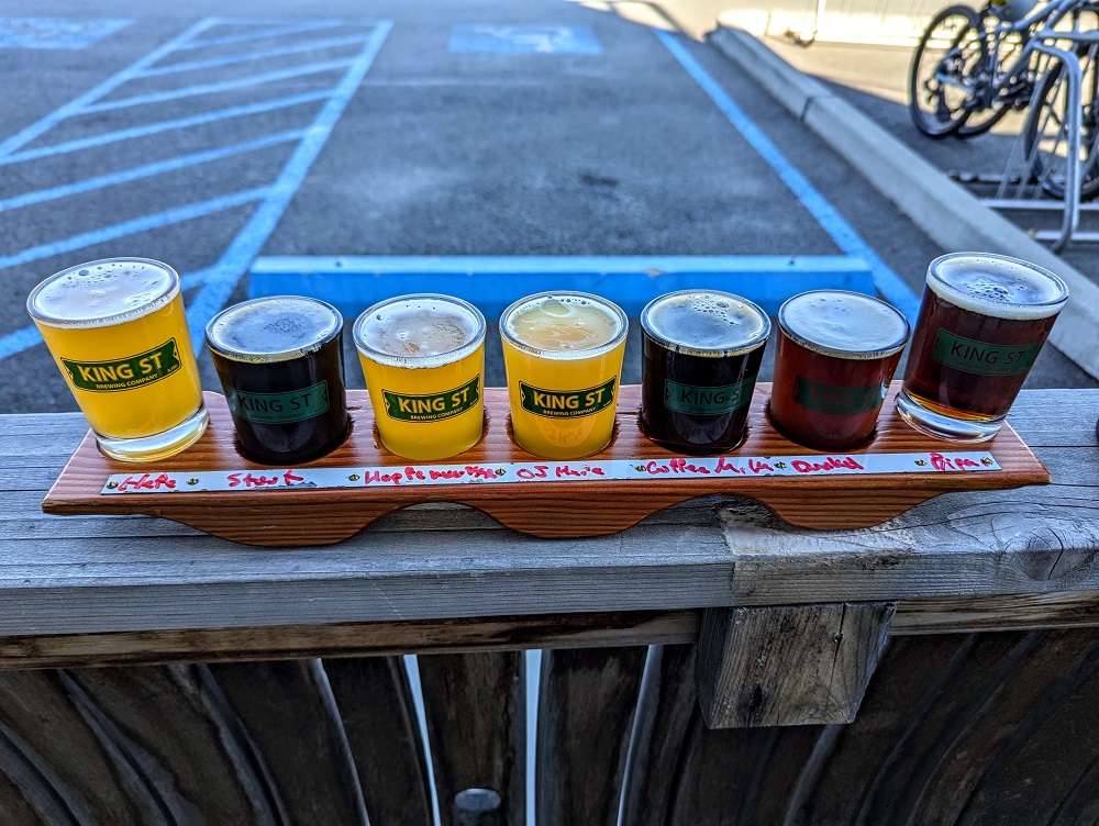 Beer flight at King Street Brewing Co in Anchorage, AK - No Home Just Roam