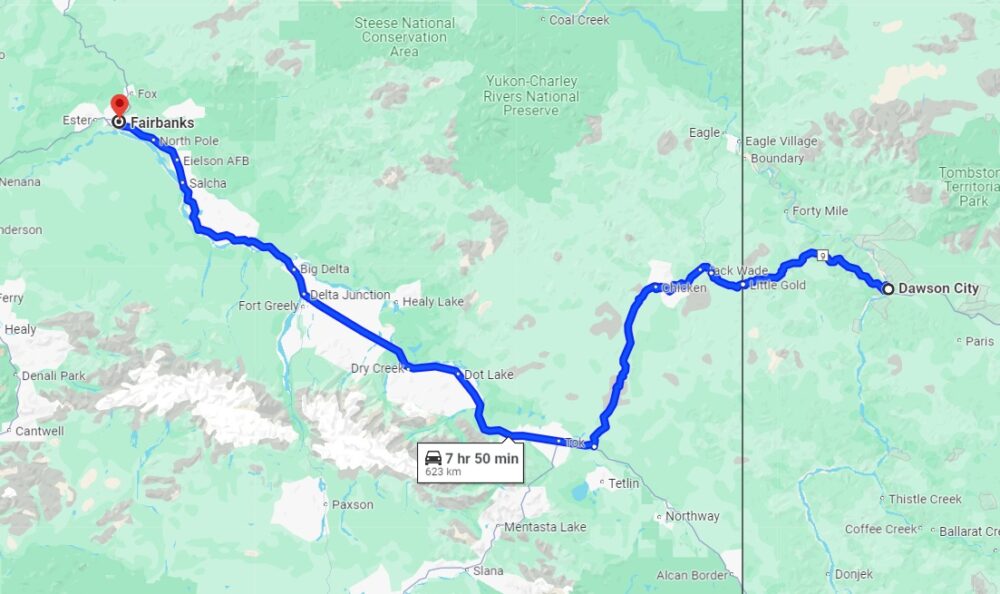 Dawson City to Fairbanks along the Top of the World Highway