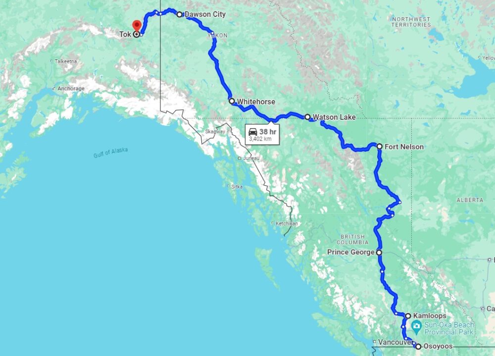 Our originally planned route to Alaska