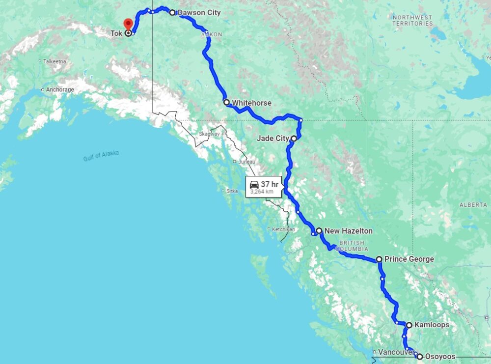 Our revised route to Alaska