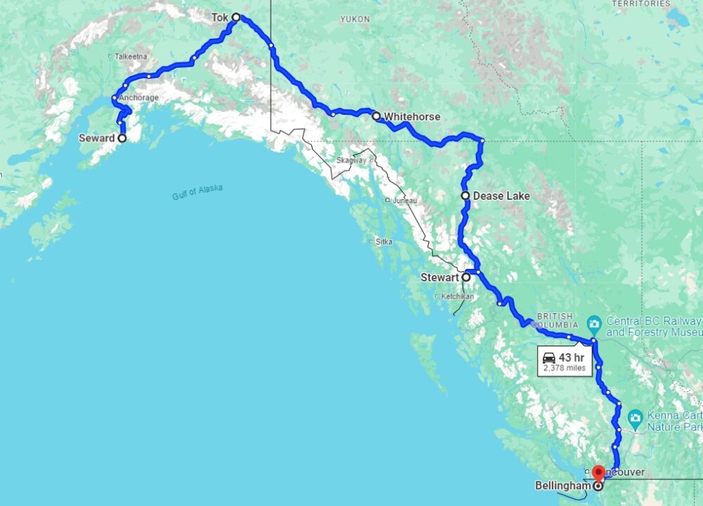 Our route back down from Alaska