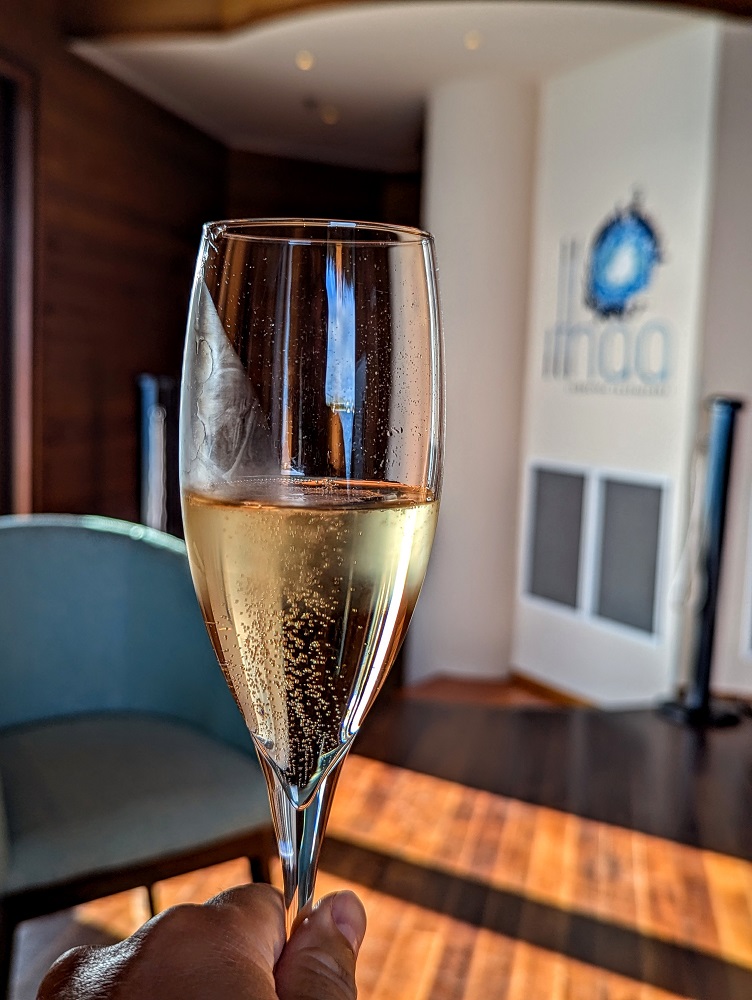 Glass of champagne while we wait for dinner