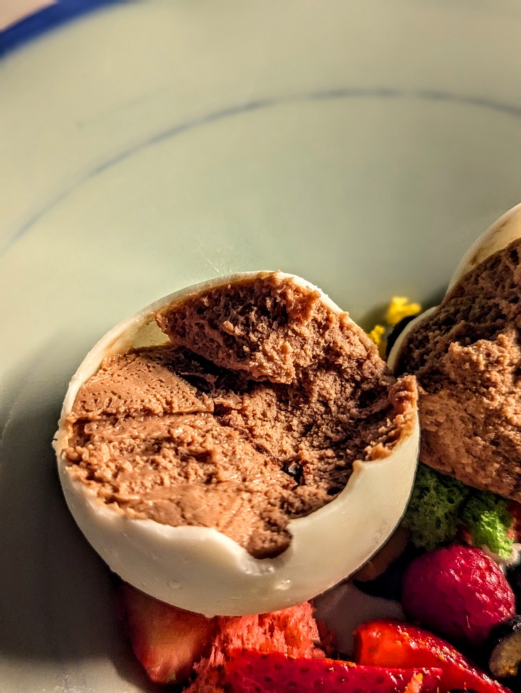 Ithaa Undersea Restaurant - Milk chocolate mousse inside the Ithaa pearl