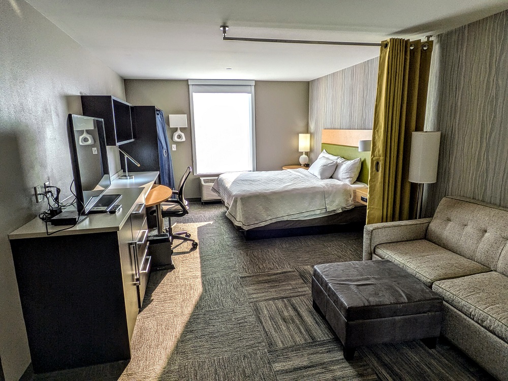 Living room & bedroom at the Home2 Suites Billings, MT