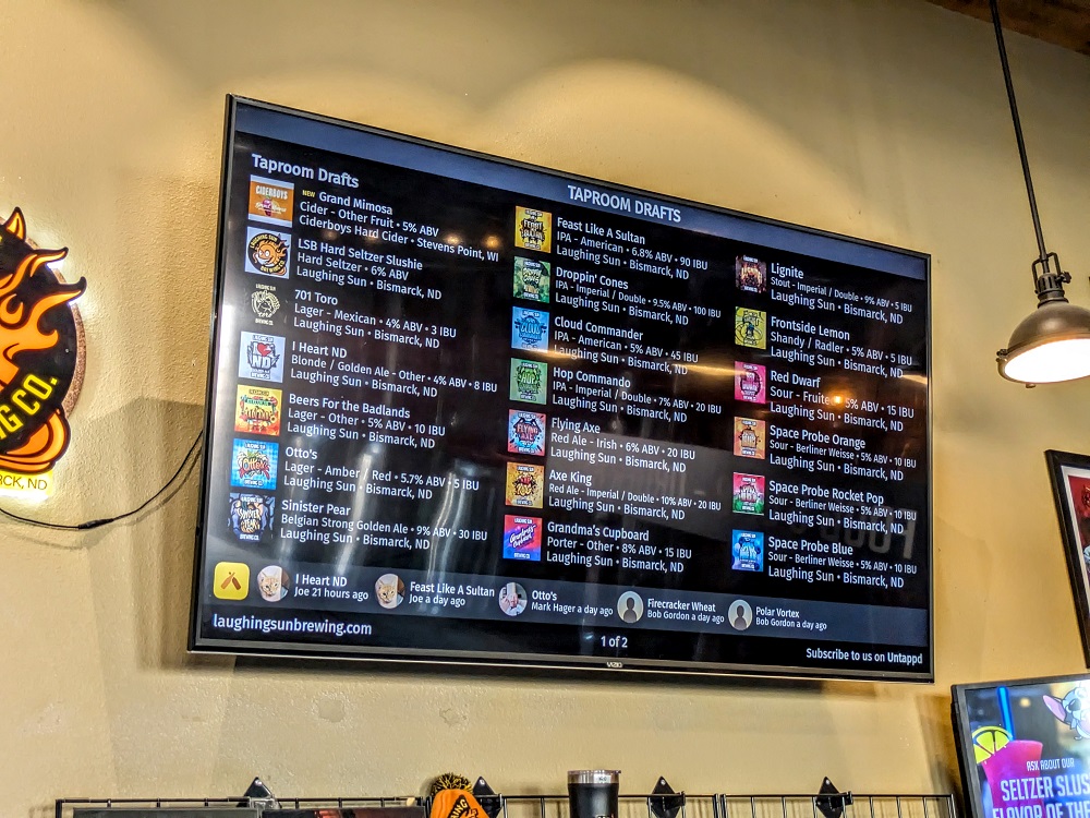Laughing Sun Brewing Co beer menu in Bismarck, ND