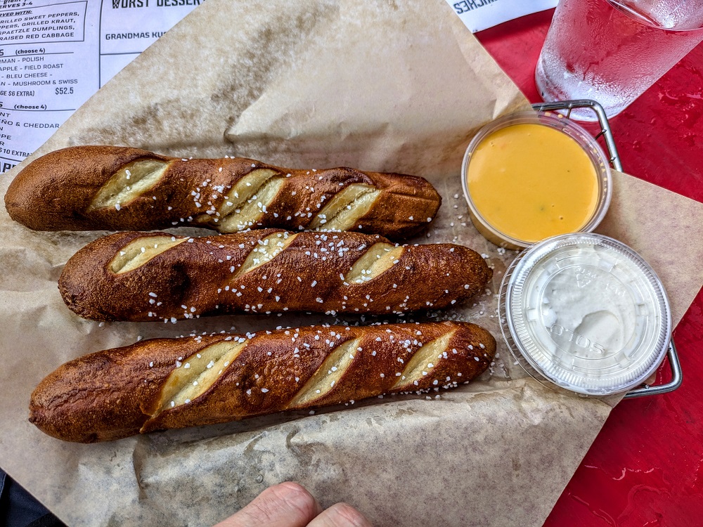 Pretzels with beer cheese and marshmallow fluff at Wurst Bier Hall in Fargo, ND