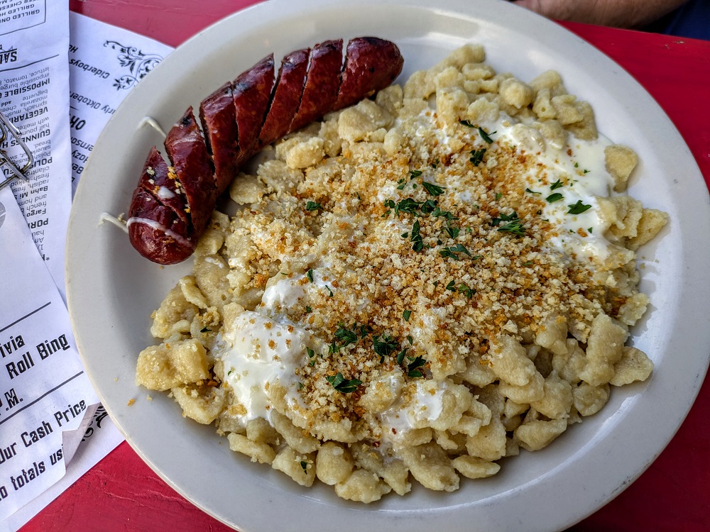 Wurst with spaetzle mac & cheese at Wurst Bier Hall in Fargo, ND