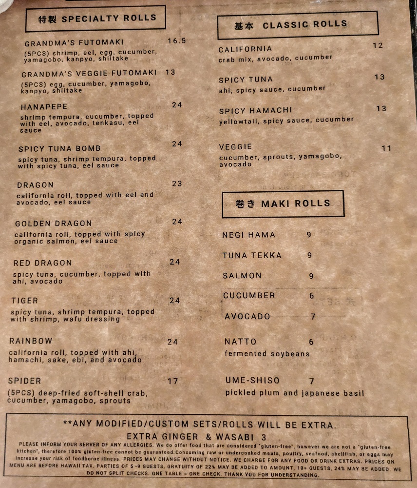 Japanese Grandma's Cafe menu 1