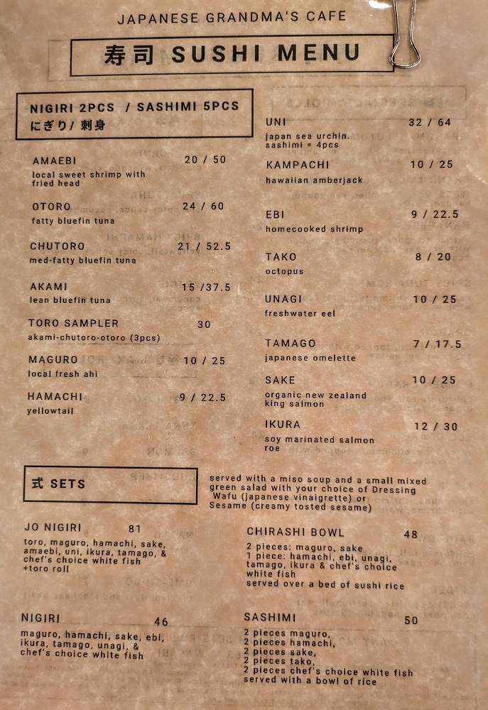 Japanese Grandma's Cafe menu 2