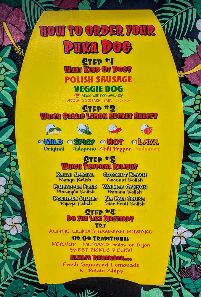 Puka Dog menu in Kauai