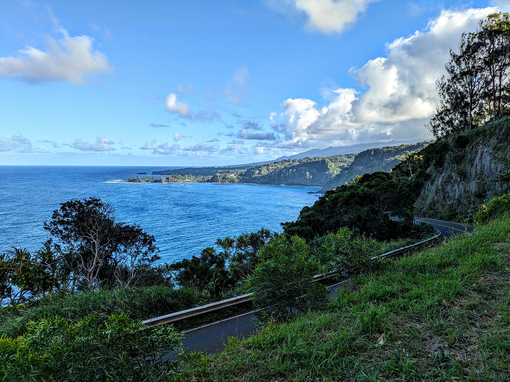 View of the ocean and Road to Hana from Kaumahina State Wayside Park