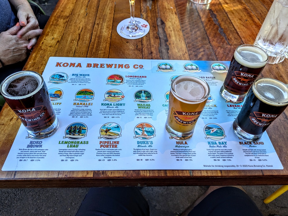 Beer flight at Kona Brewing in Kona, HI
