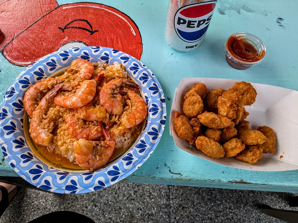 Garlic shrimp & coconut shrimp from Shrimp Shack in Punaluu