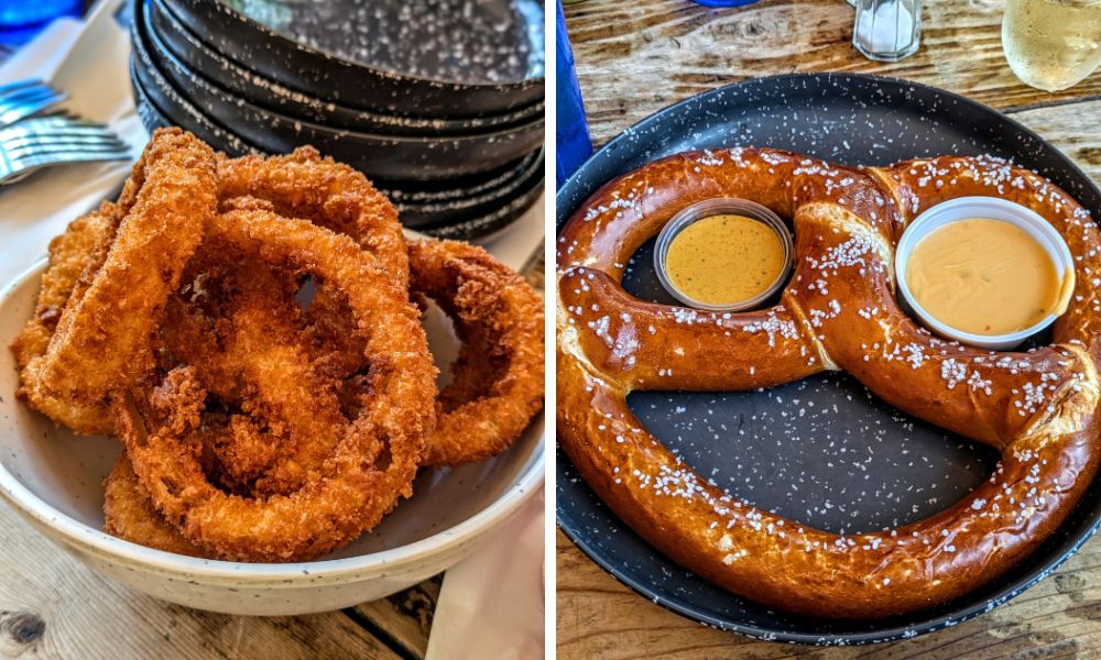 Onion rings & a pretzel at Waikiki Brewing Co