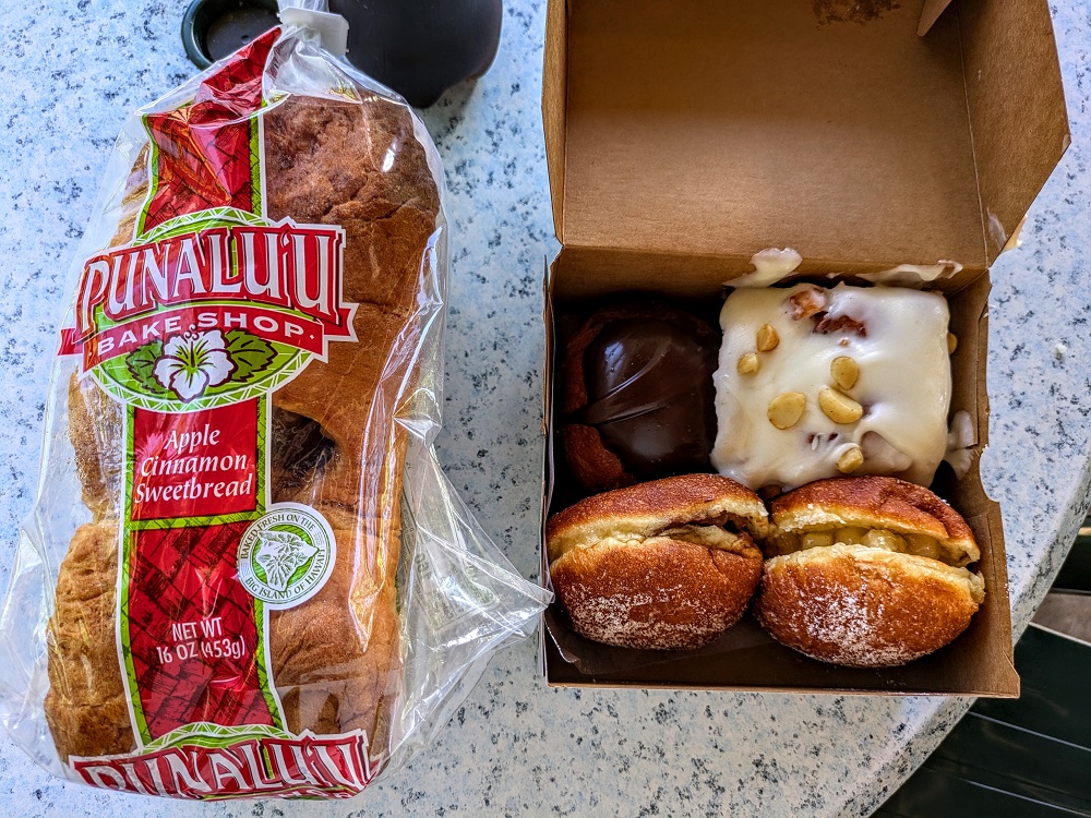 Our baked goods from Punaluu Bake Shop on the Big Island