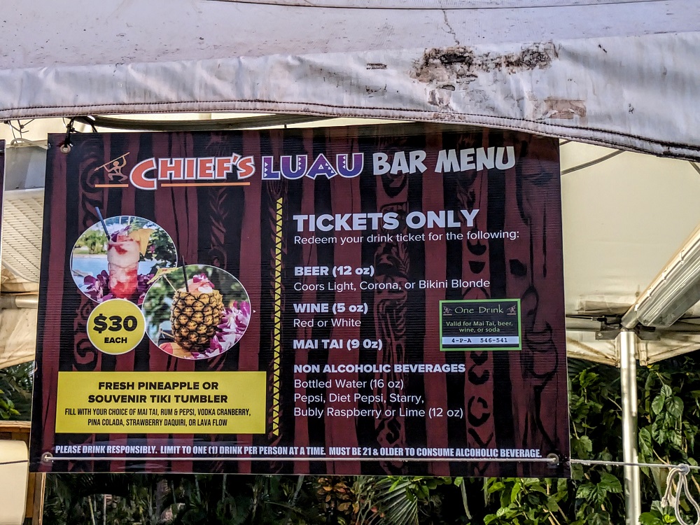 Our tickets included a couple of drinks