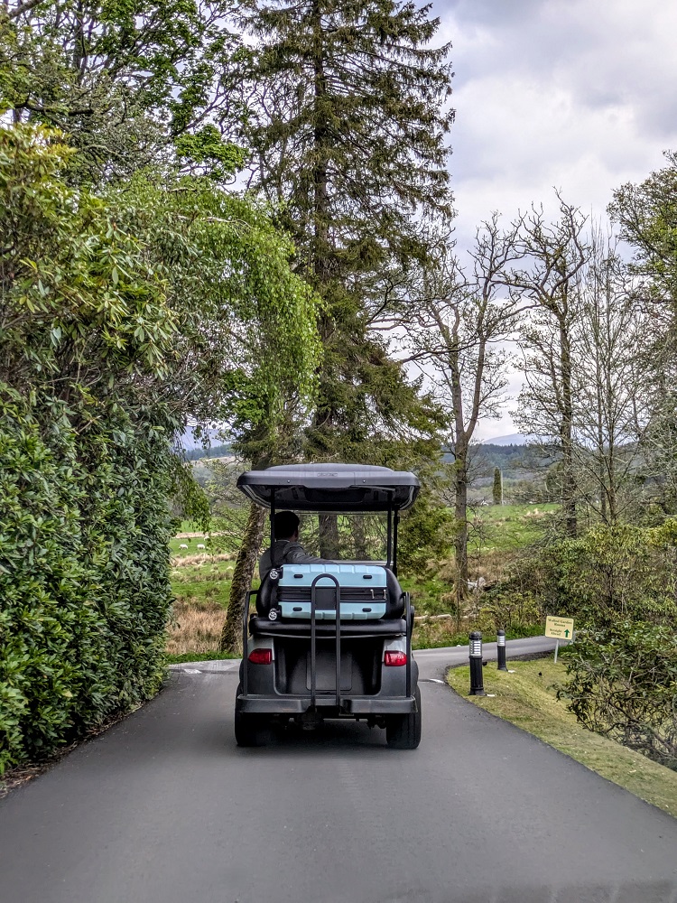 Golf cart to take our bags to our Small Walled Garden Room