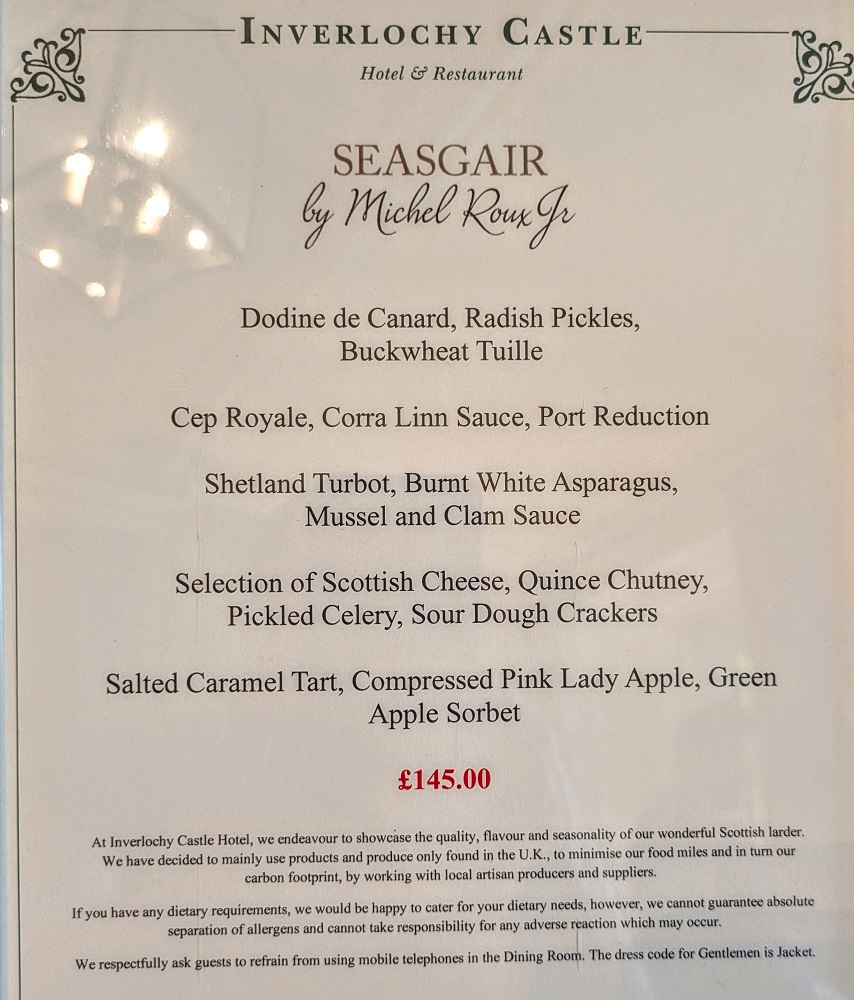 Inverlochy Castle Hotel - Seasgair by Michael Roux Jr menu