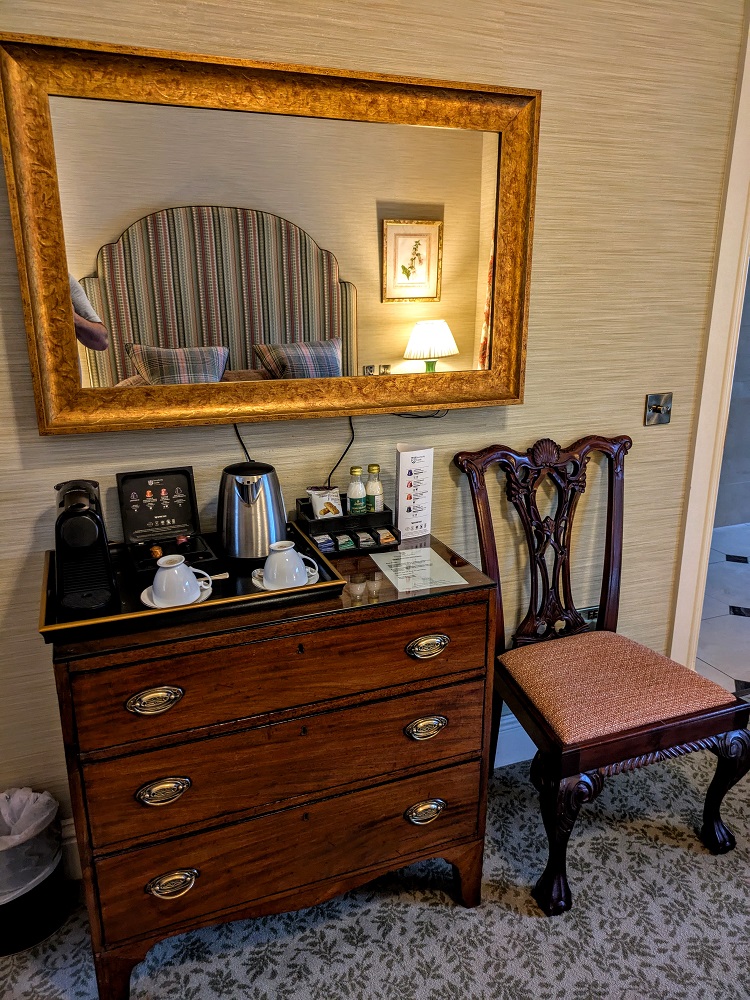 Inverlochy Castle Hotel - Small Walled Garden Room - Dresser, chair and tea & coffee-making facilities