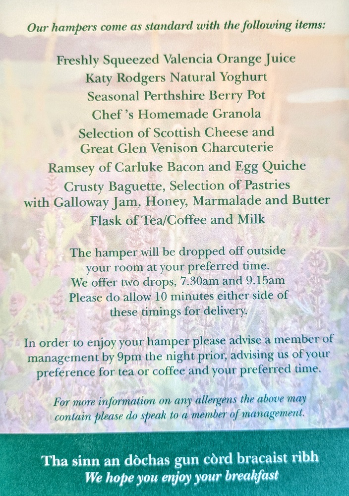 Inverlochy Castle Hotel - What's contained in a Walled Garden breakfast hamper