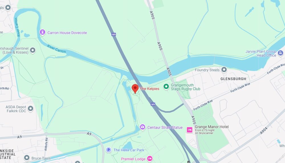 Map showing the location of The Kelpies