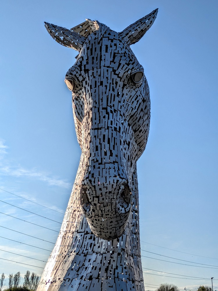 Metallic horse head sculpture