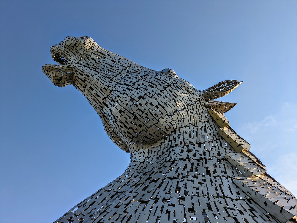 One of the Kelpies with its head tipped back