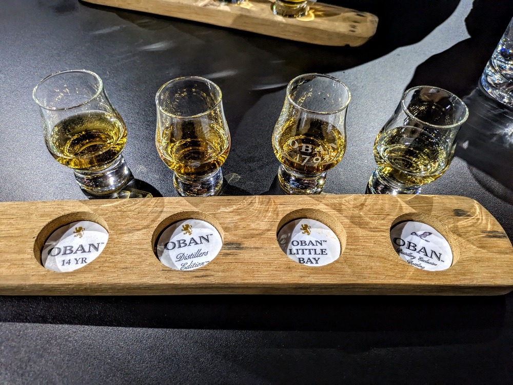 The four types of Oban Distillery whiskies that are part of the tasting