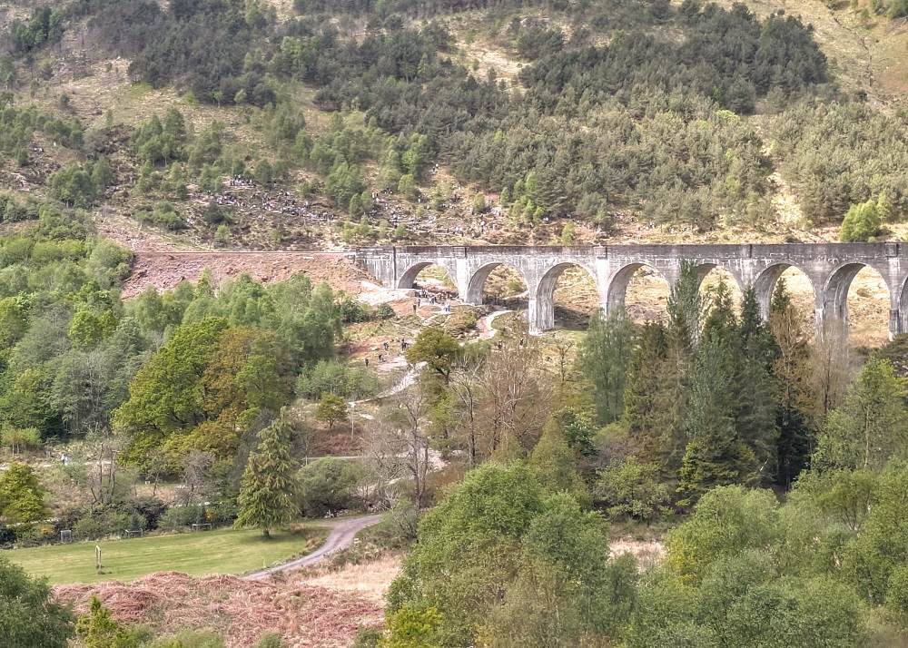 Approaching Glenfinnan Viaduct while on the Jacobite steam train