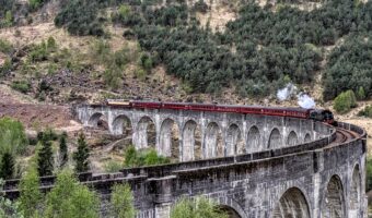 Jacobite steam train on Glenfinnan Viaduct