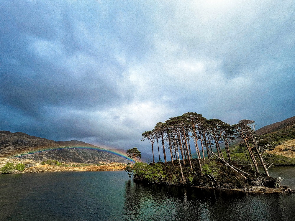 Rainbow over Dumbledore's Grave (AKA Eilean na Moine) in Scotland