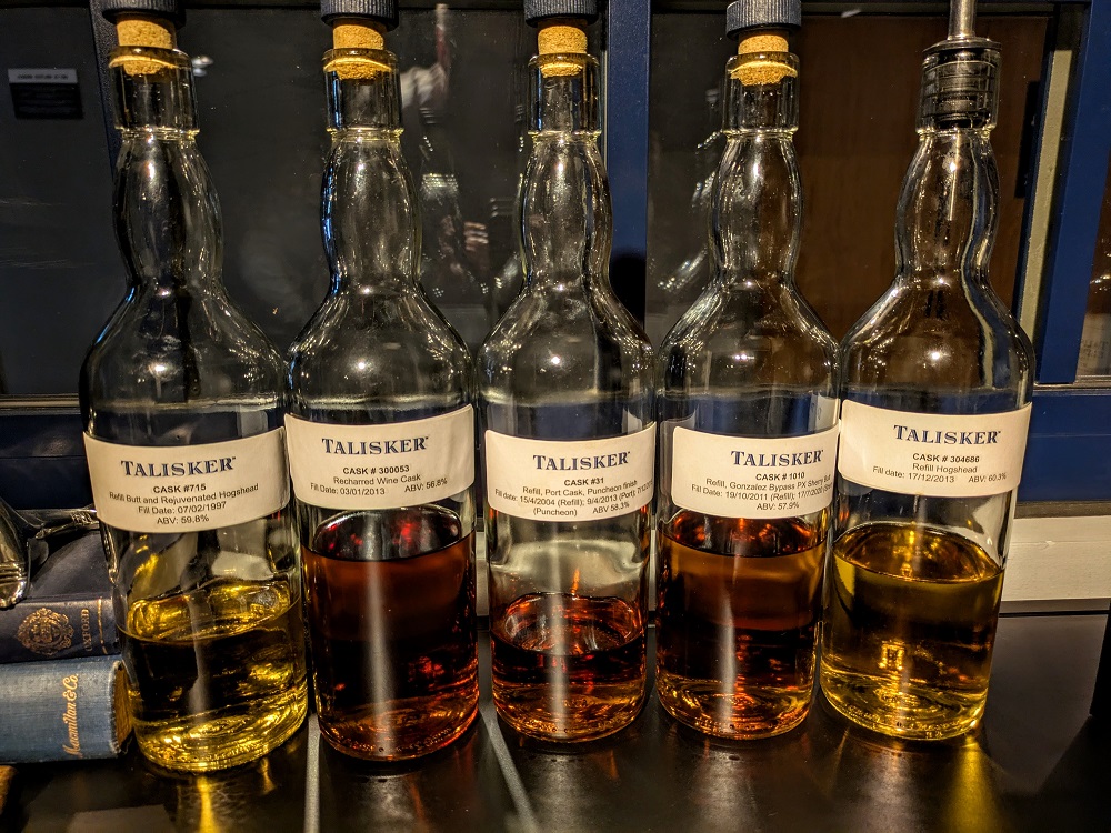 Talisker Cask Draw & Tasting Experience - Bottles of the five cask draws