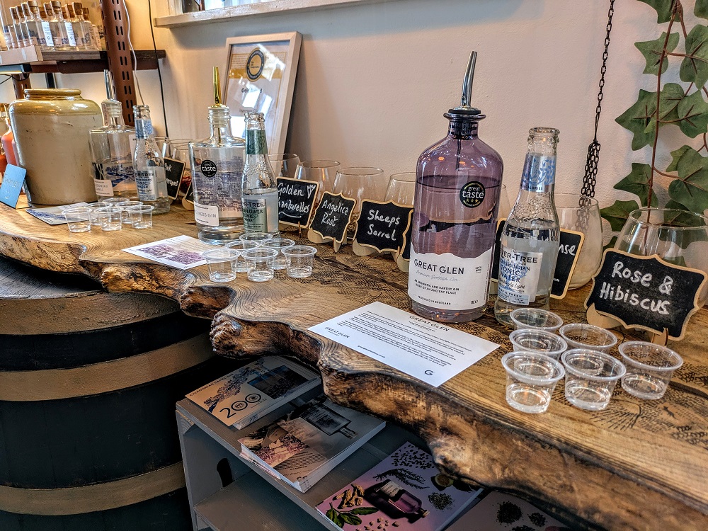 Gin tasting at Great Glen Distillery in Inverness, Scotland