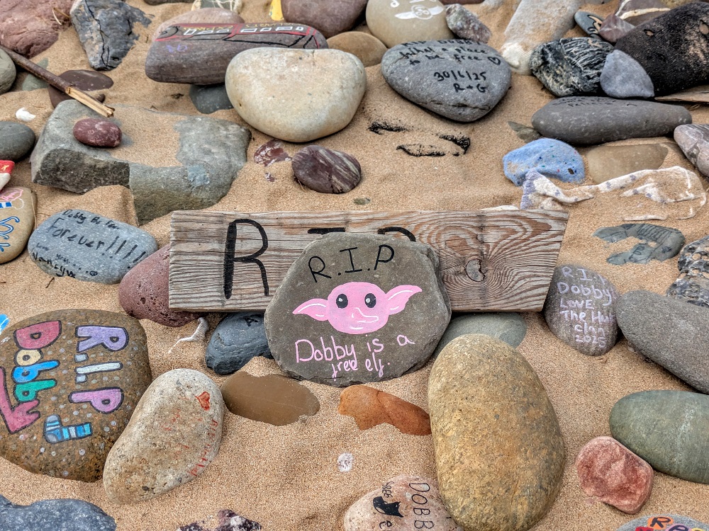 Decorated stone at Dobby's Grave