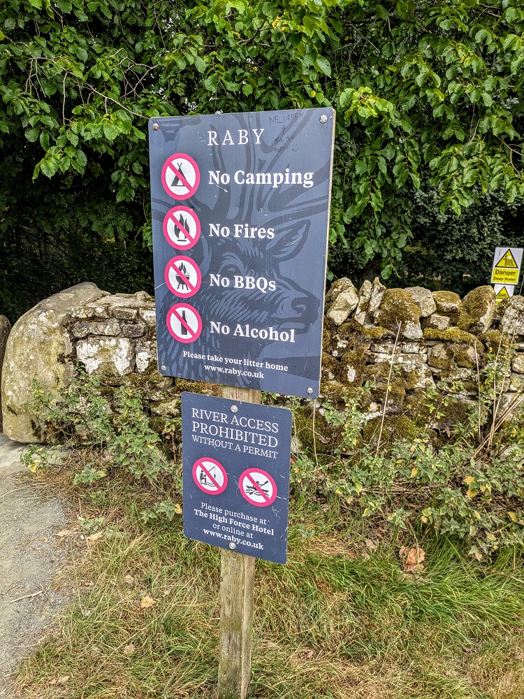 Disallowed items & activities at Low Force Waterfall