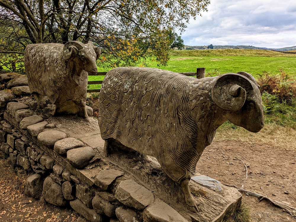 Limestone sheep sculpture at Low Force Waterfall