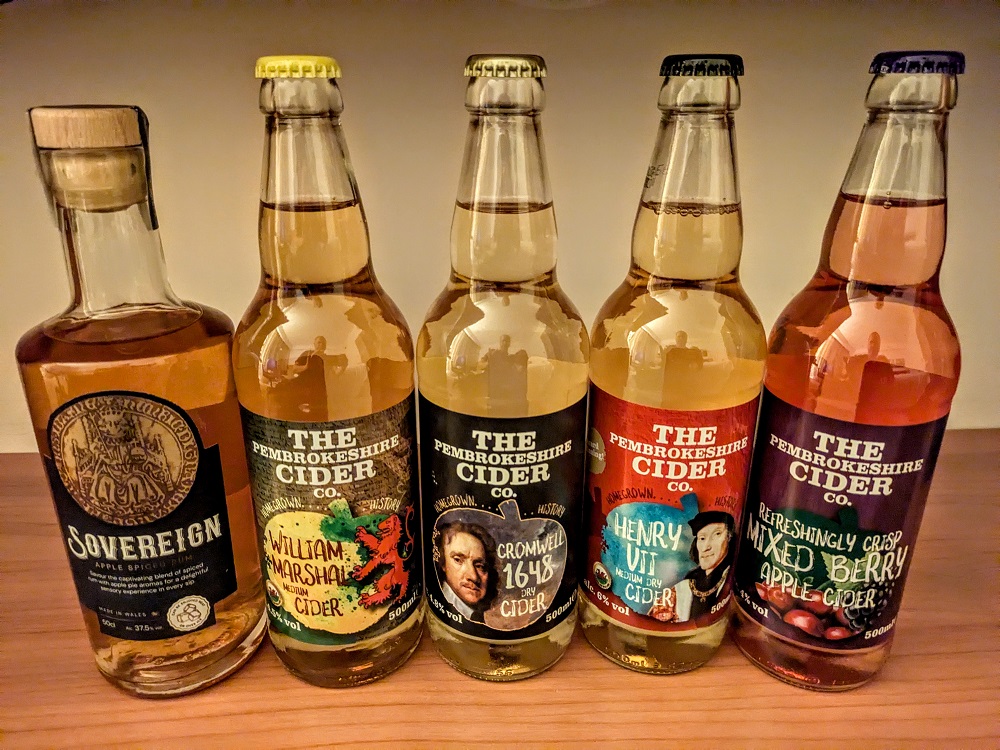 Sovereign apple spiced rum and all four ciders from The Pembrokeshire Cider Company