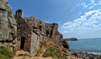 St Govan's Chapel overlooking the sea.
